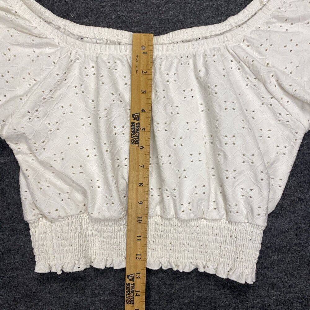 So Brand Women’s Crop Top Size L White Ruffle Elastic Short Sleeve Stretch Boho - Picture 11 of 11